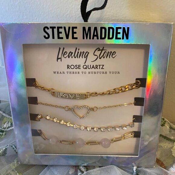 Steve Madden Rose Quartz Healing Stone Set of 4 Bracelets NWT - Picture 5 of 6